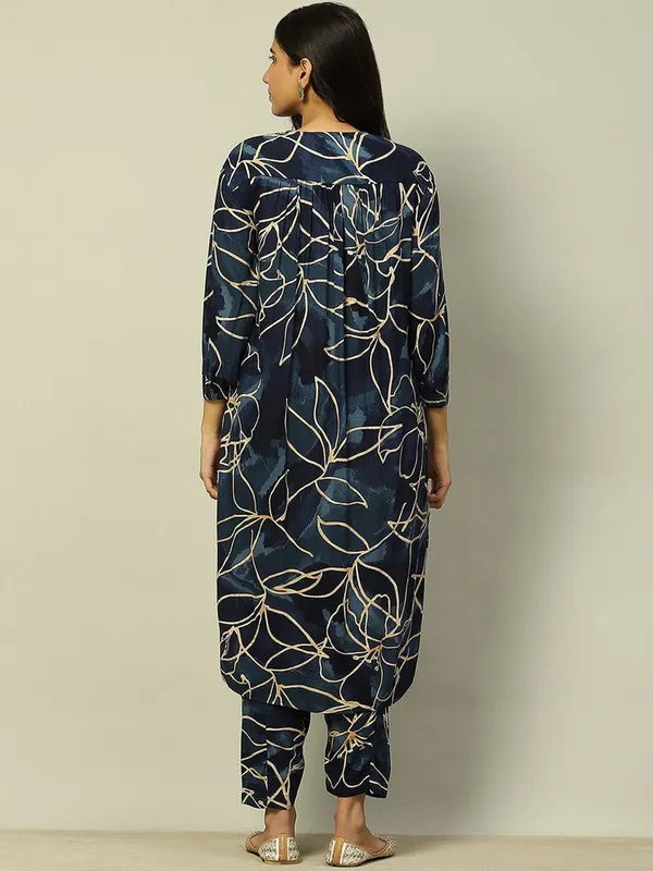 RANGRITI charcoal grey printed kurti set