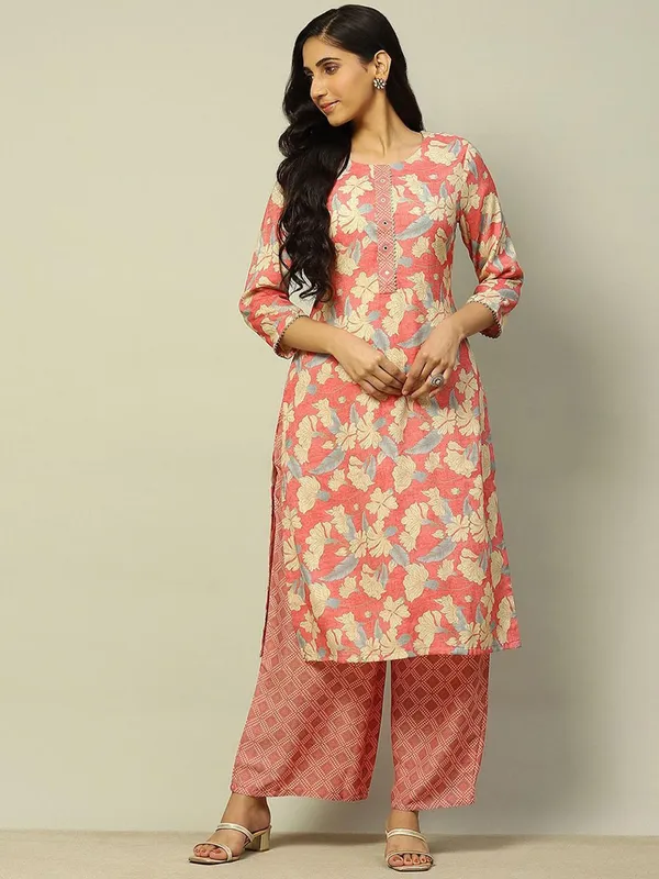 RANGRITI cotton peach printed palazzo set