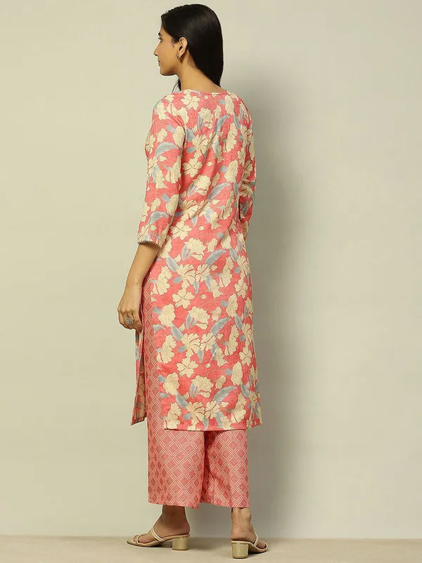 RANGRITI cotton peach printed palazzo set