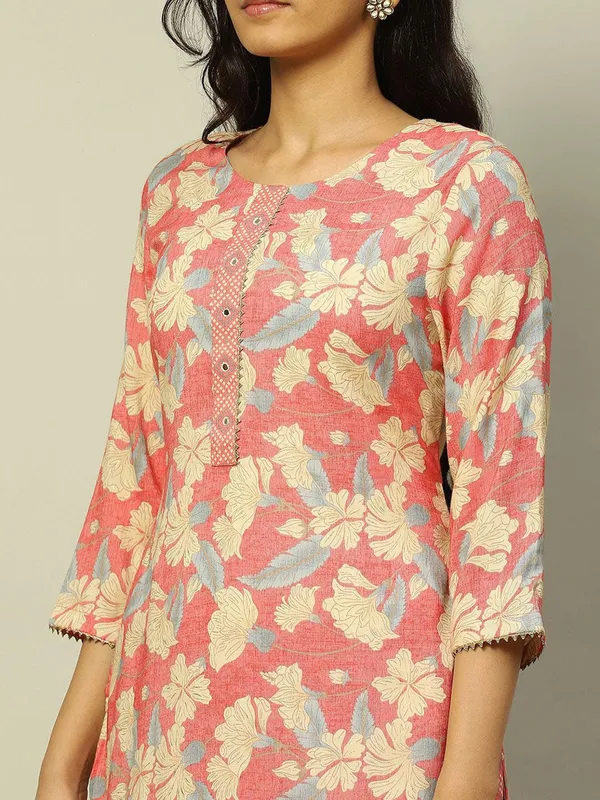 RANGRITI cotton peach printed palazzo set
