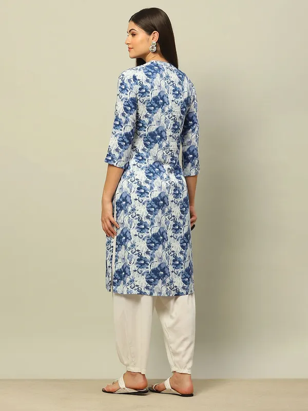 RANGRITI cotton sky blue printed kurti