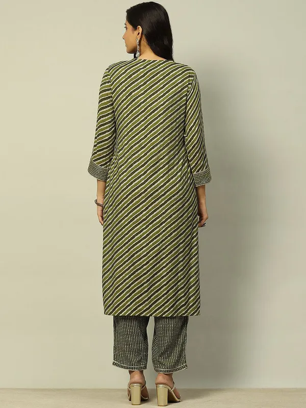RANGRITI green stripe cotton kurti set