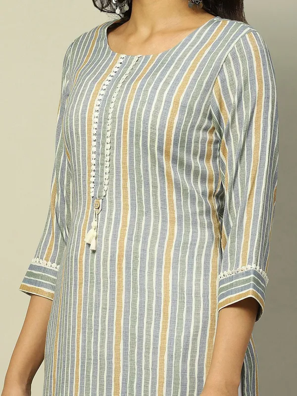 RANGRITI grey stripe cotton kurti