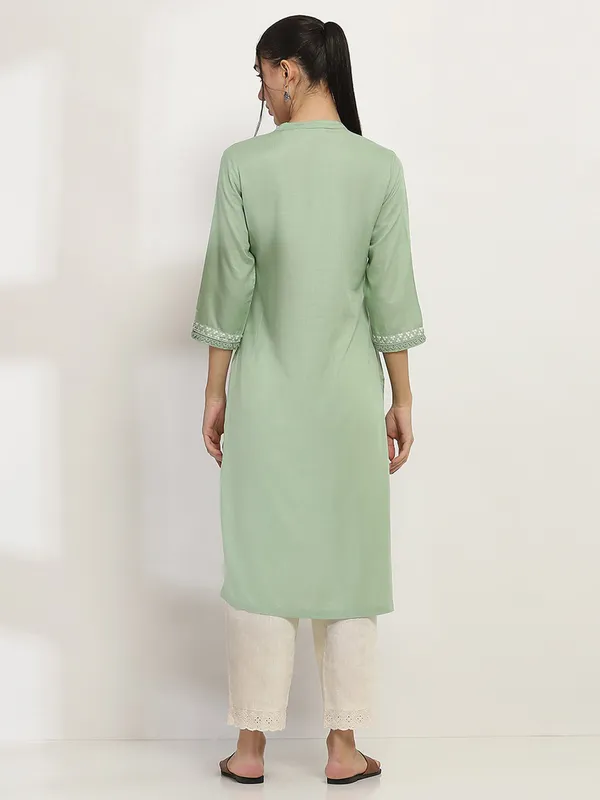 RANGRITI pista green cotton kurti