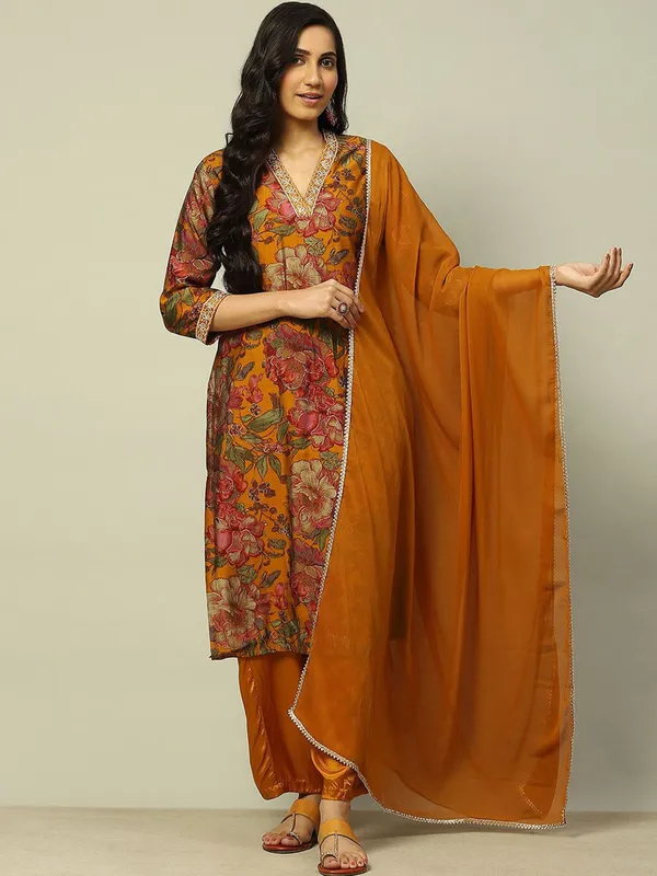 RANGRITI rust orange cotton kurti set