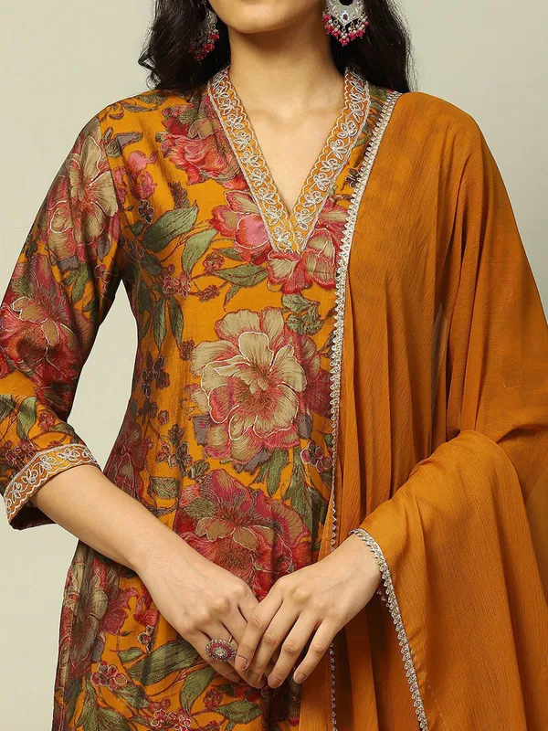 RANGRITI rust orange cotton kurti set