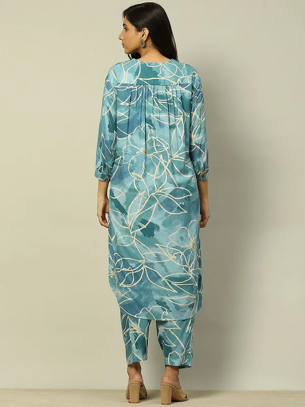 RANGRITI stone blue cotton kurti set