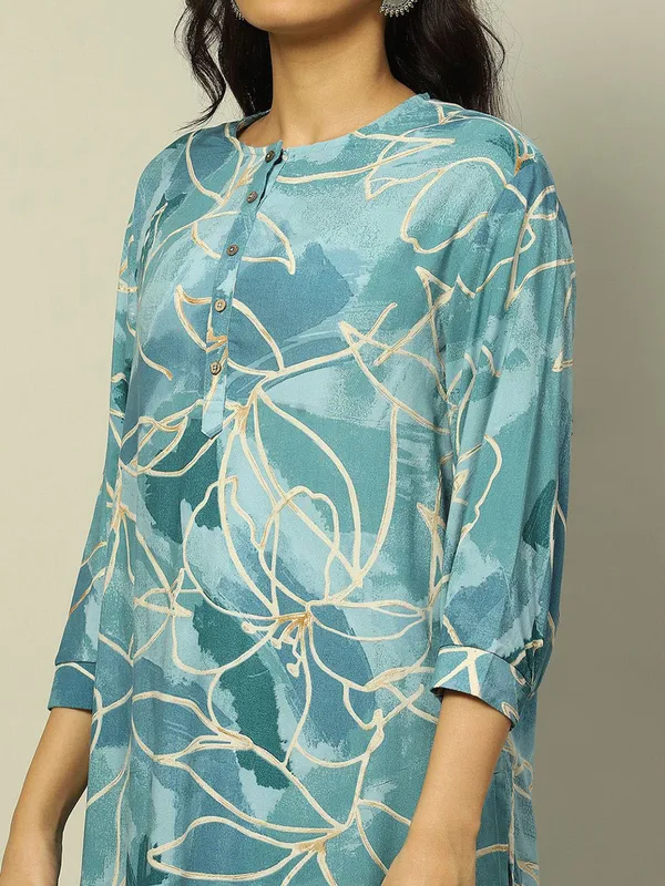 RANGRITI stone blue cotton kurti set