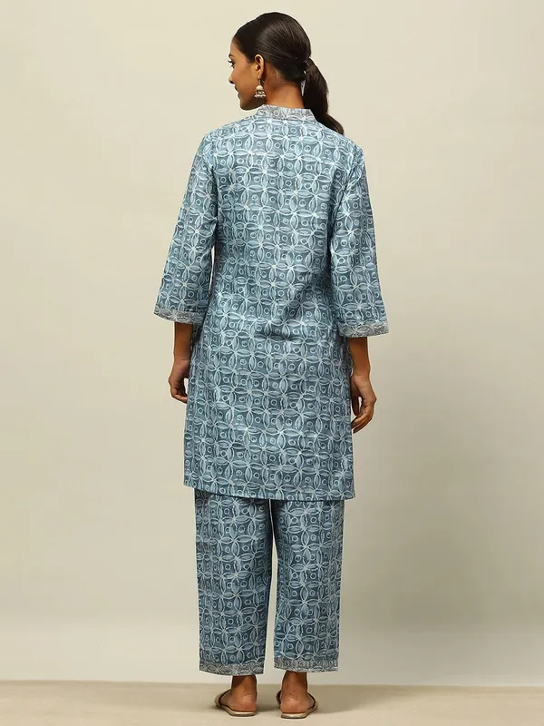 RANGRITI stone blue printed kurti set