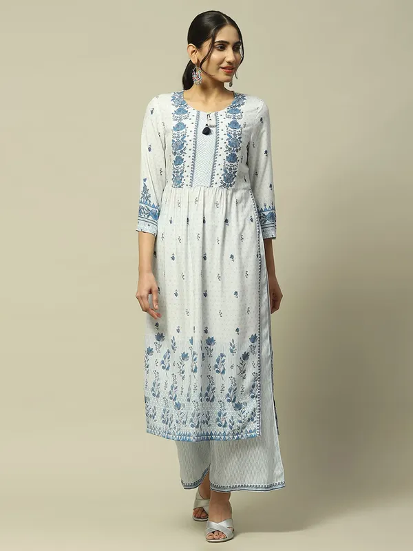 RANGRITI white and blue printed kurti