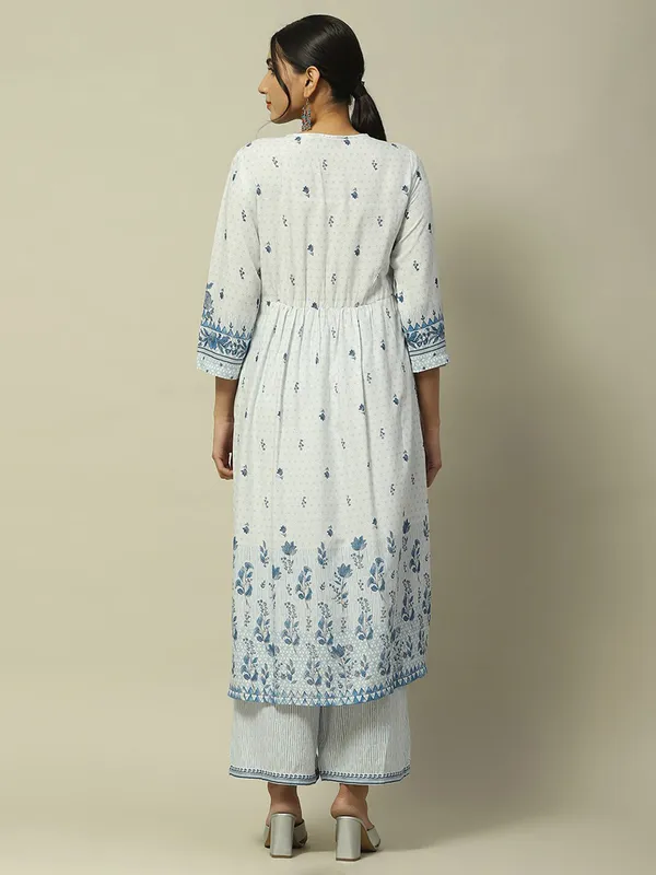 RANGRITI white and blue printed kurti