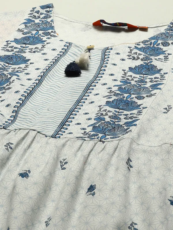 RANGRITI white and blue printed kurti