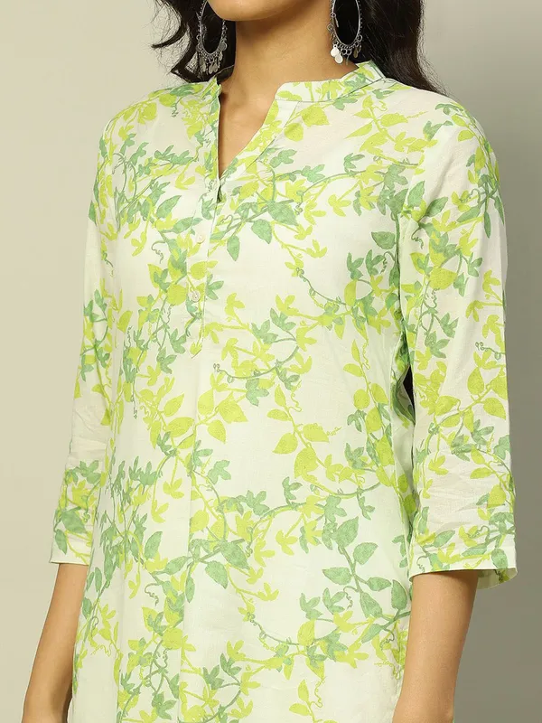 RANGRITI white printed straight kurti