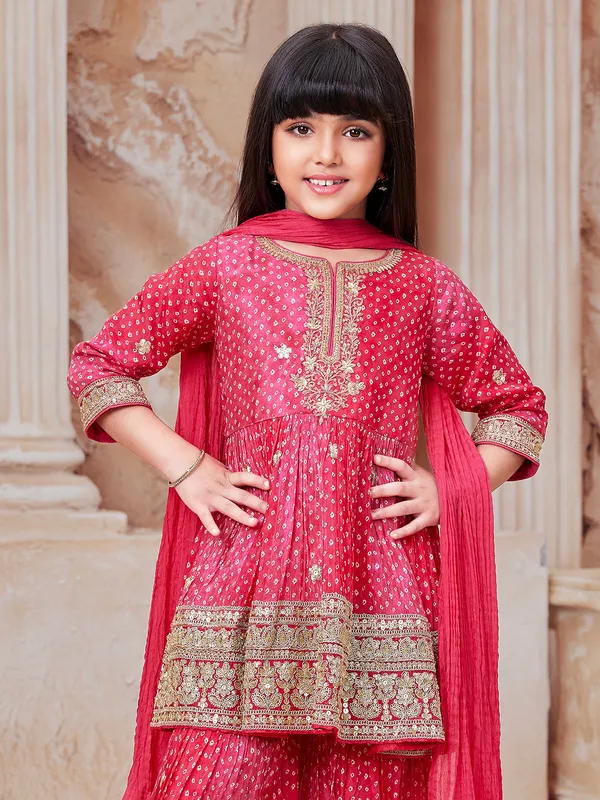 Rani bandhej printed sharara suit with dupatta