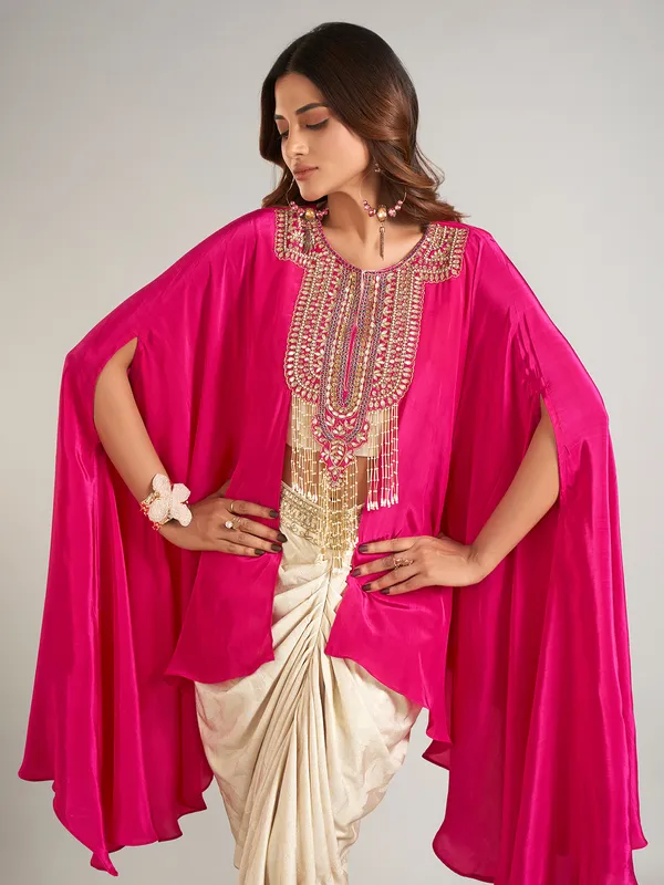 Rani color and beige satin silk indowestern suit