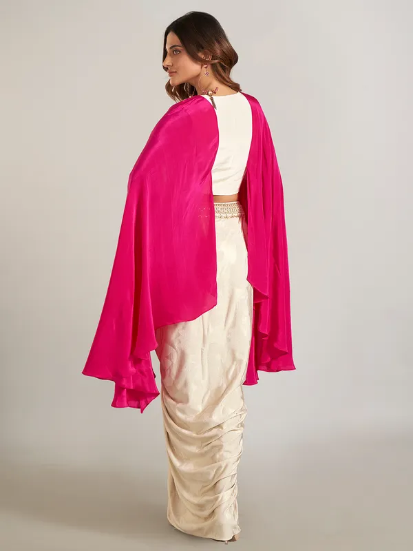 Rani color and beige satin silk indowestern suit