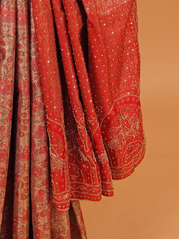 Rani color art kanjivaram silk saree with zari weaving