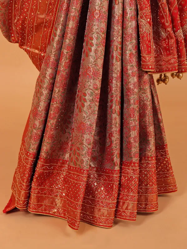 Rani color art kanjivaram silk saree with zari weaving