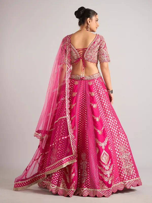 Rani color banarasi silk lehenga choli with dupatta for women