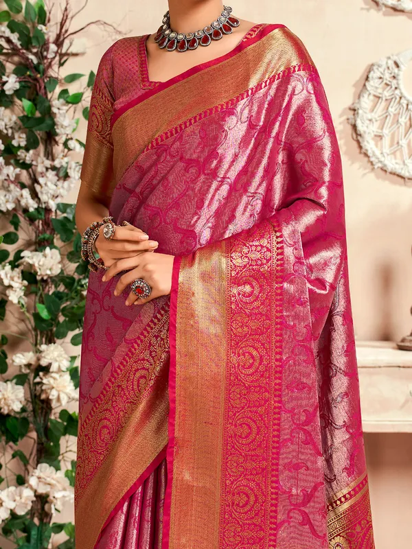 Rani color banarasi silk saree for wedding