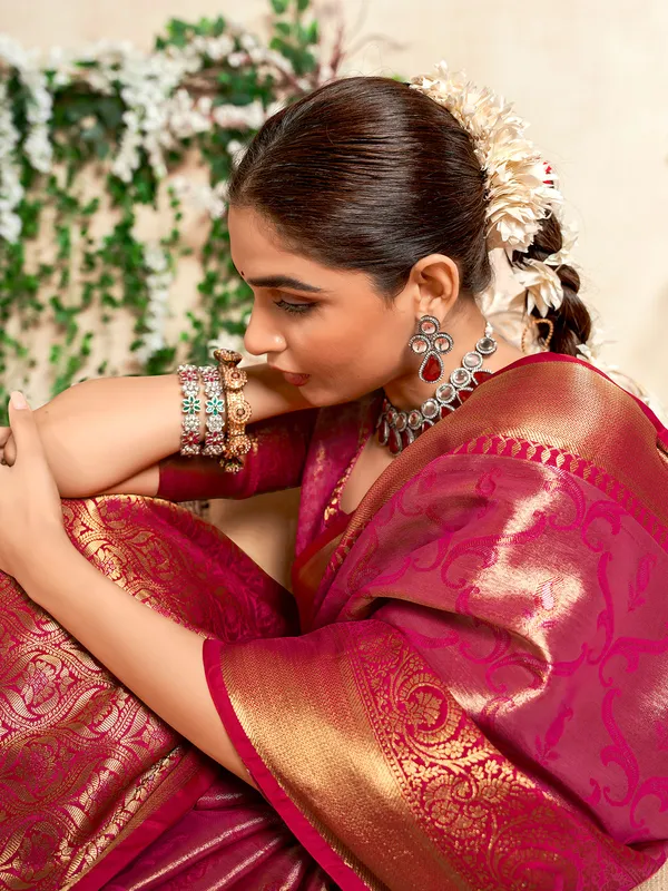 Rani color banarasi silk saree for wedding