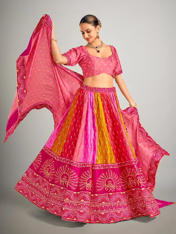 Rani color bandhej print silk lehenga choli