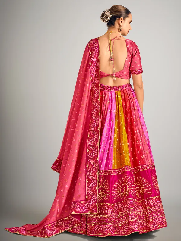 Rani color bandhej print silk lehenga choli