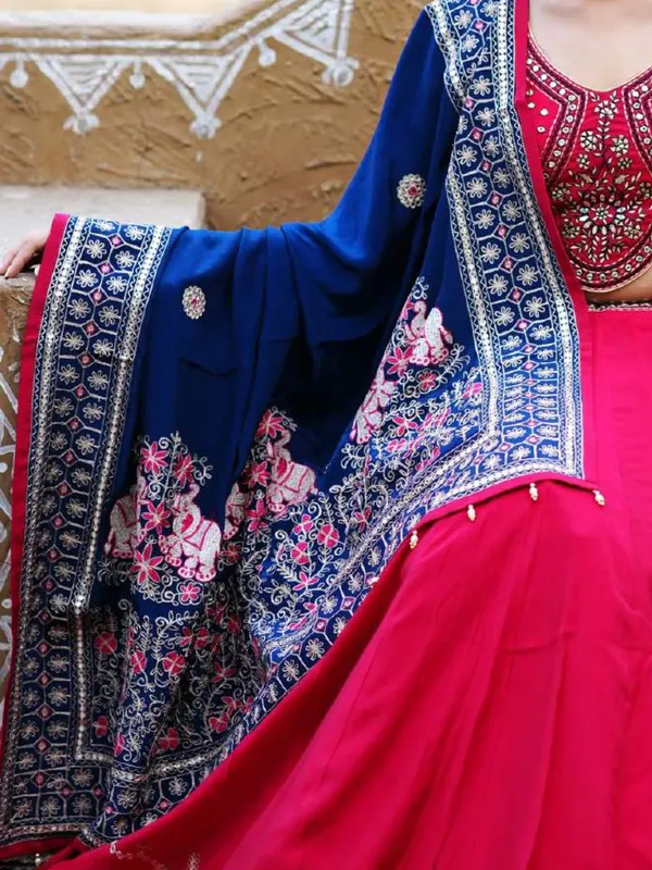 Rani color cotton silk chaniya choli for navratri