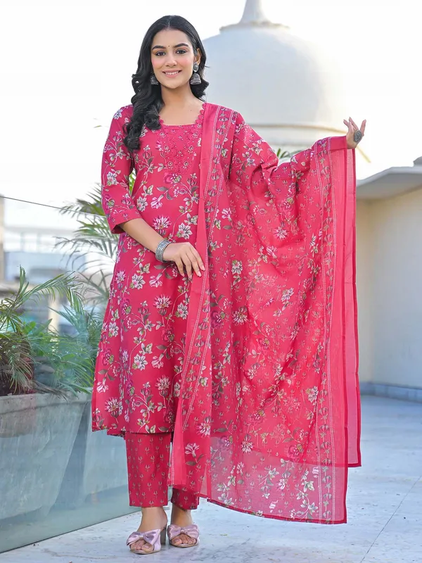 Rani color cotton silk kurti set for women