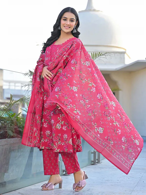 Rani color cotton silk kurti set for women