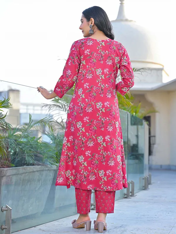 Rani color cotton silk kurti set for women