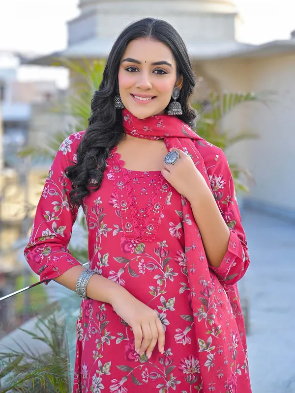 Rani color cotton silk kurti set for women