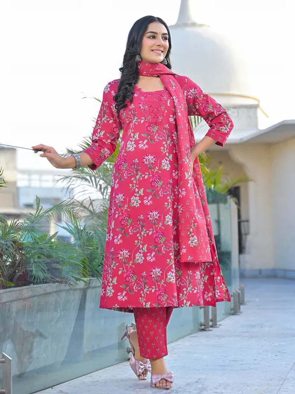 Rani color cotton silk kurti set for women