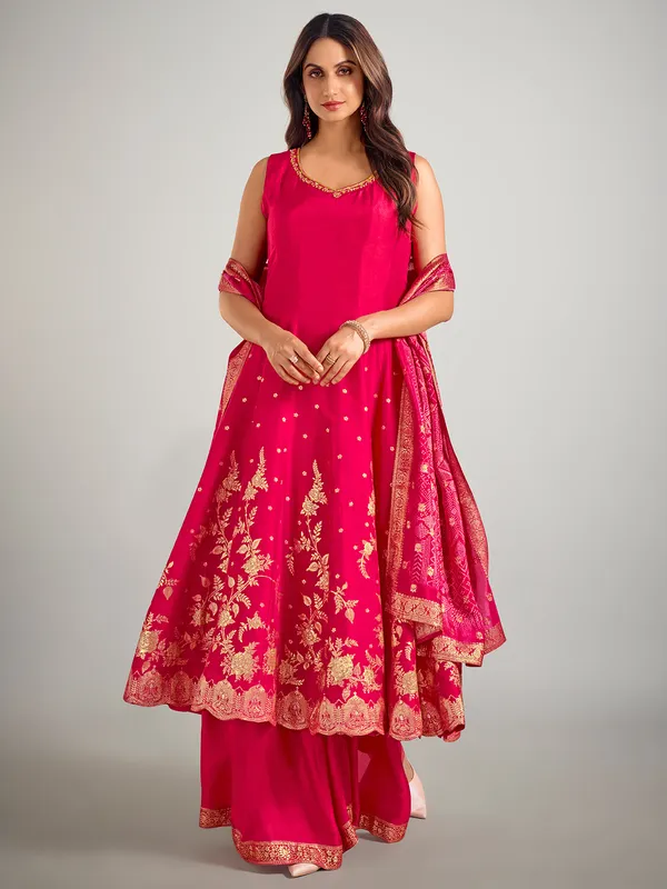 Rani color cotton silk wedding wear palazzo suit