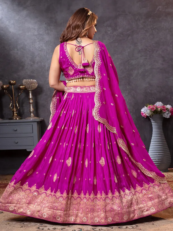 Rani color crepe silk lehenga choli for events