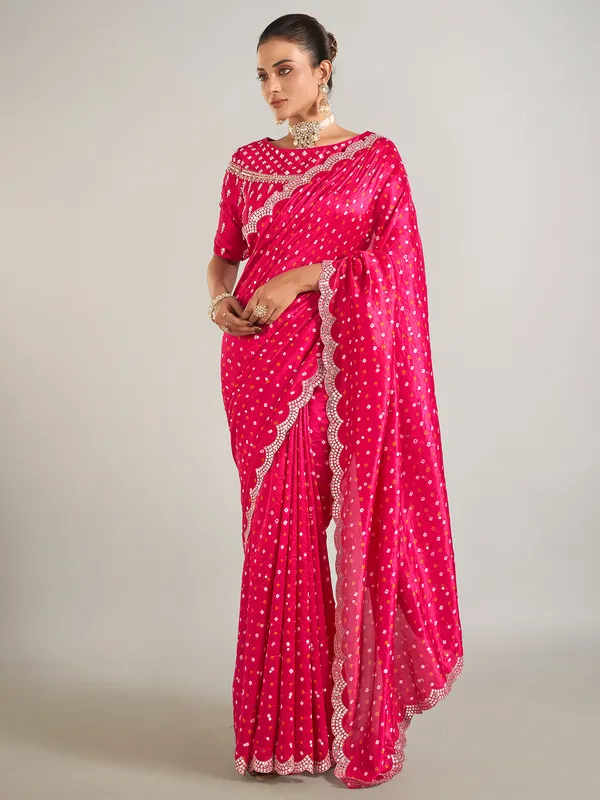 Rani color crepe silk wedding wear saree