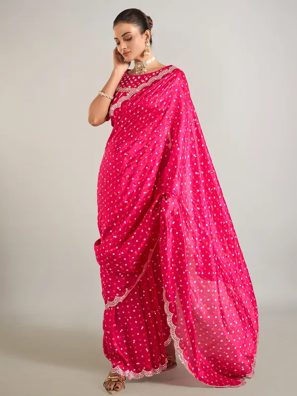 Rani color crepe silk wedding wear saree