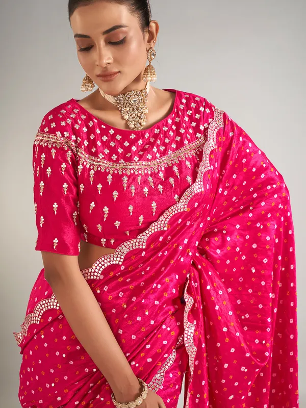 Rani color crepe silk wedding wear saree