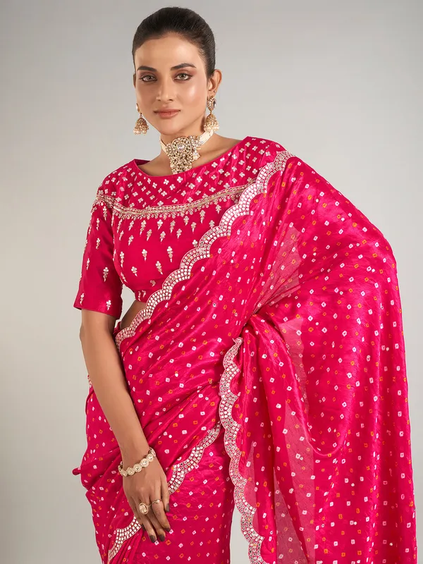 Rani color crepe silk wedding wear saree