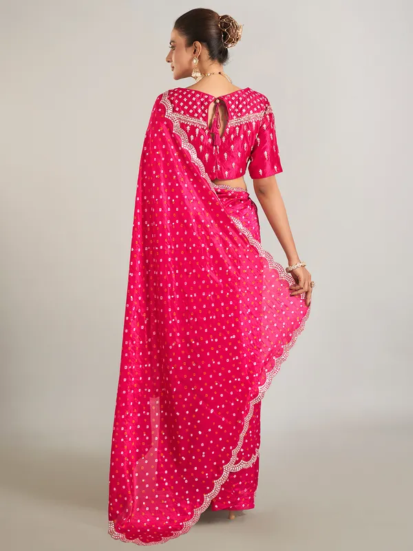 Rani color crepe silk wedding wear saree