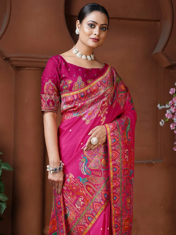 Rani color dola silk saree for festive