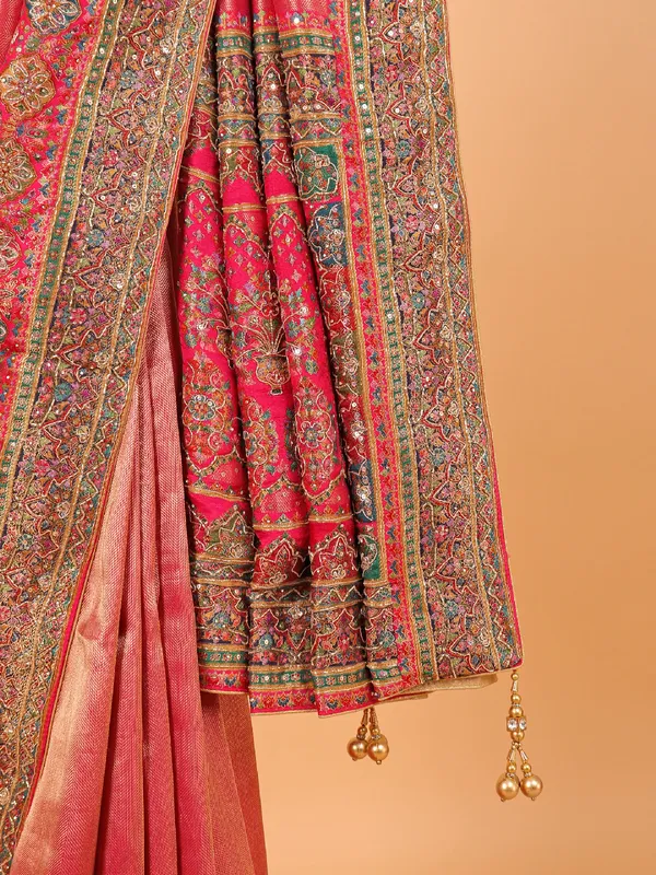 Rani color dola silk saree for wedding wear