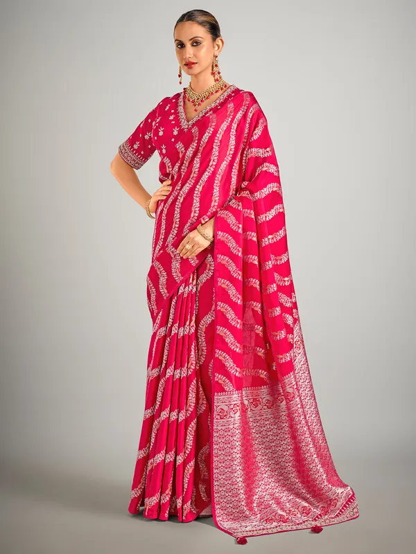 Rani color dola silk saree in zari weaving