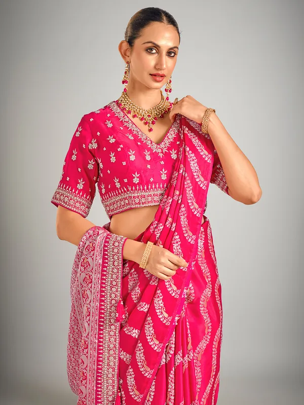 Rani color dola silk saree in zari weaving