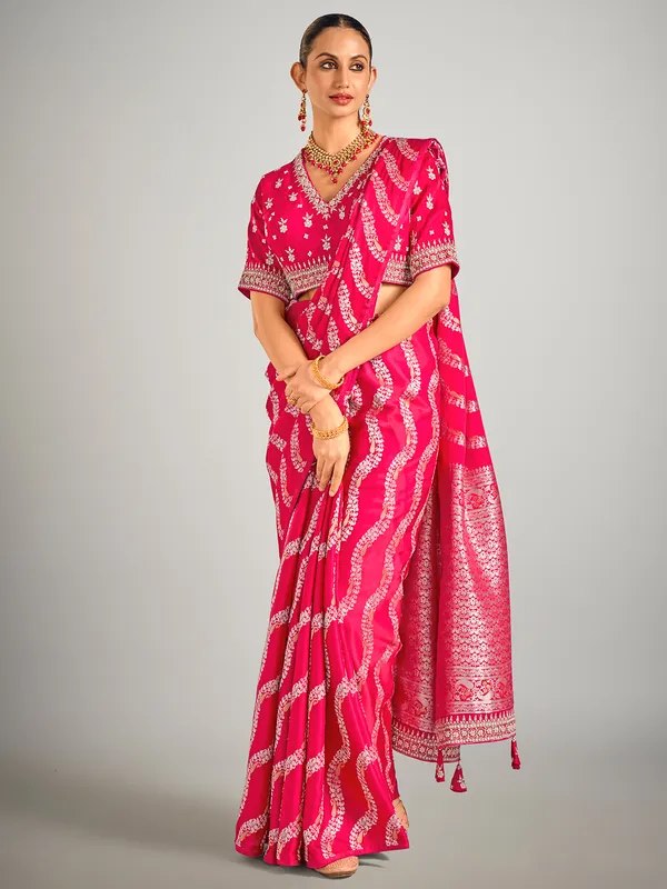 Rani color dola silk saree in zari weaving