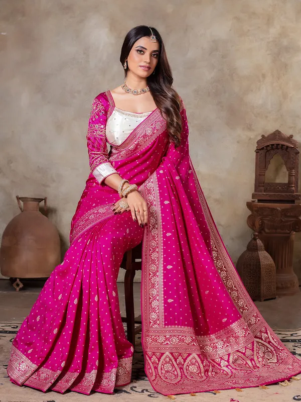 Rani color dola silk saree with ready made blouse