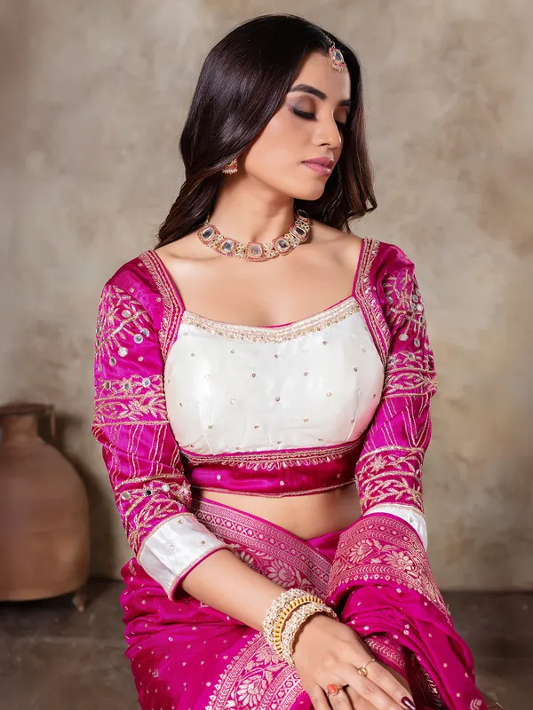 Rani color dola silk saree with ready made blouse