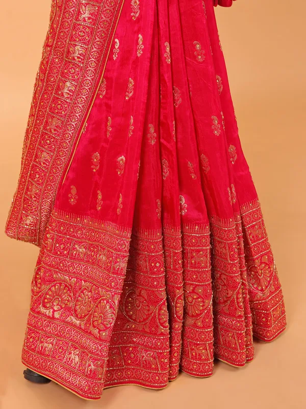 Rani color dola silk saree with unstitched blouse