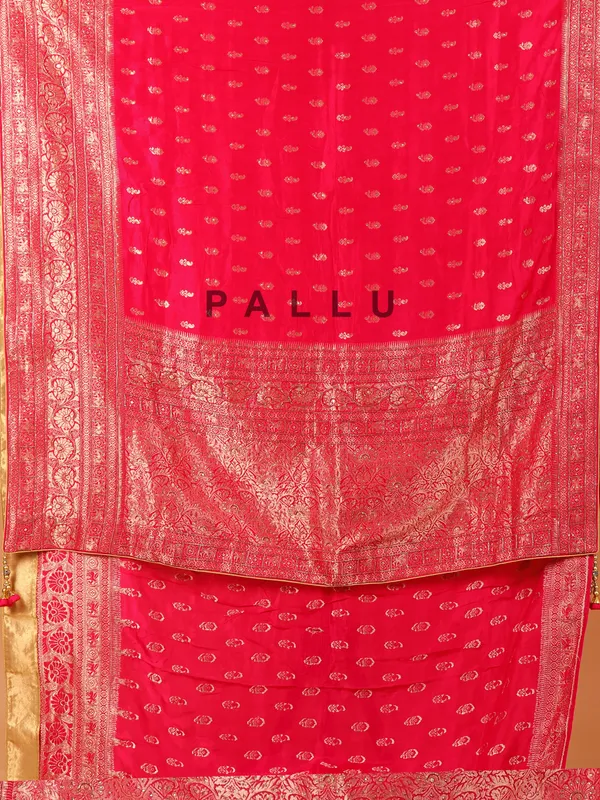 Rani color dola silk saree with unstitched blouse