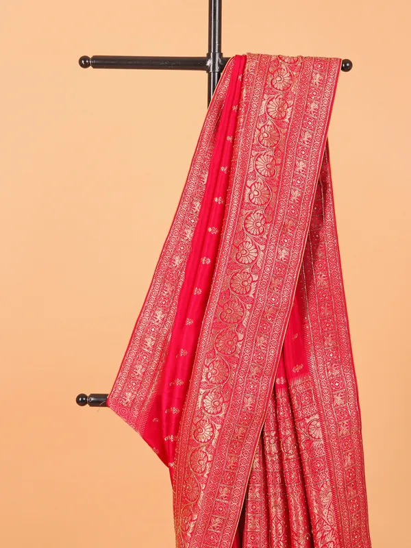 Rani color dola silk saree with unstitched blouse